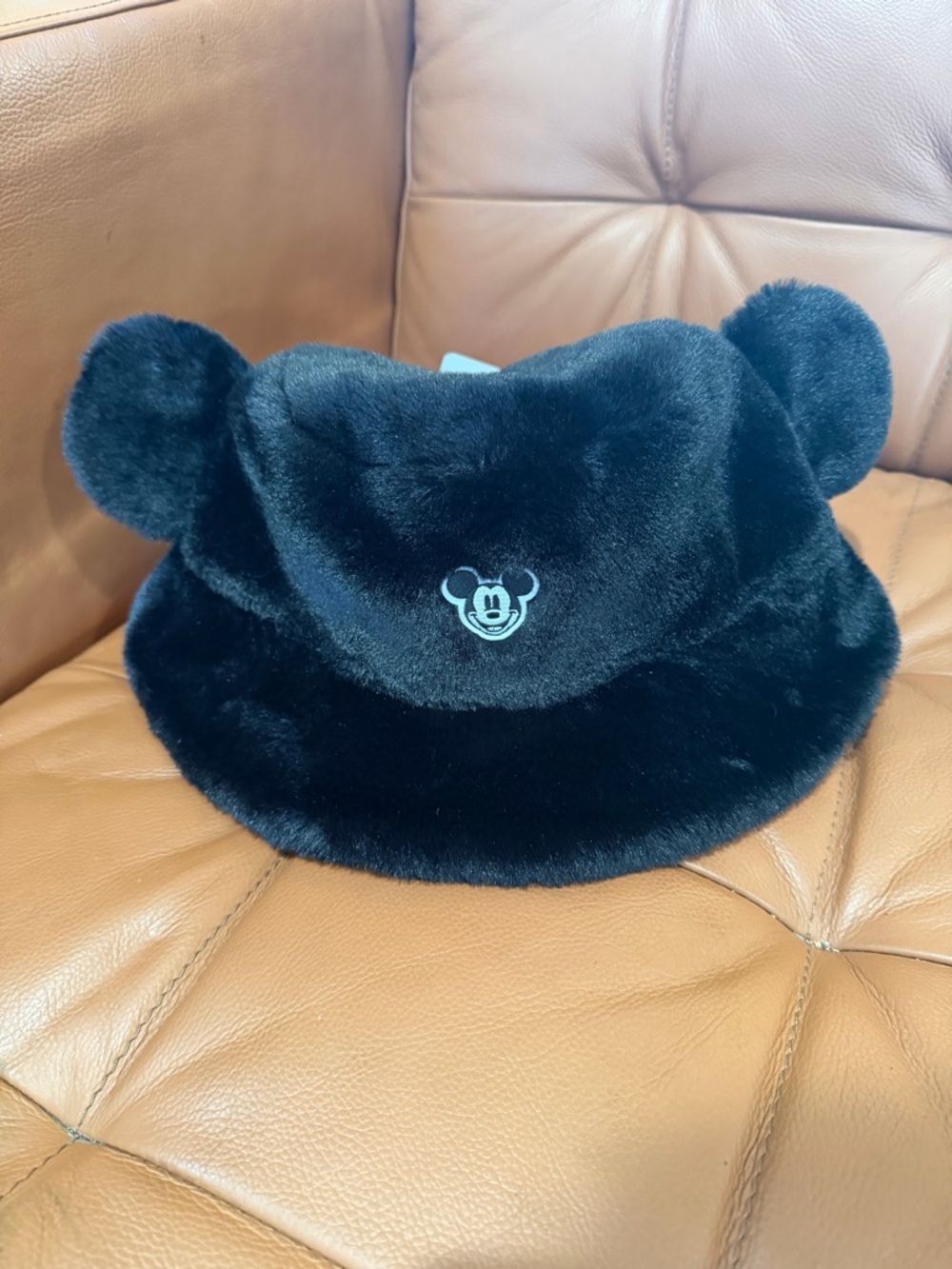 Disney Black Faux Fur Mickey Ear Bucket Hat
